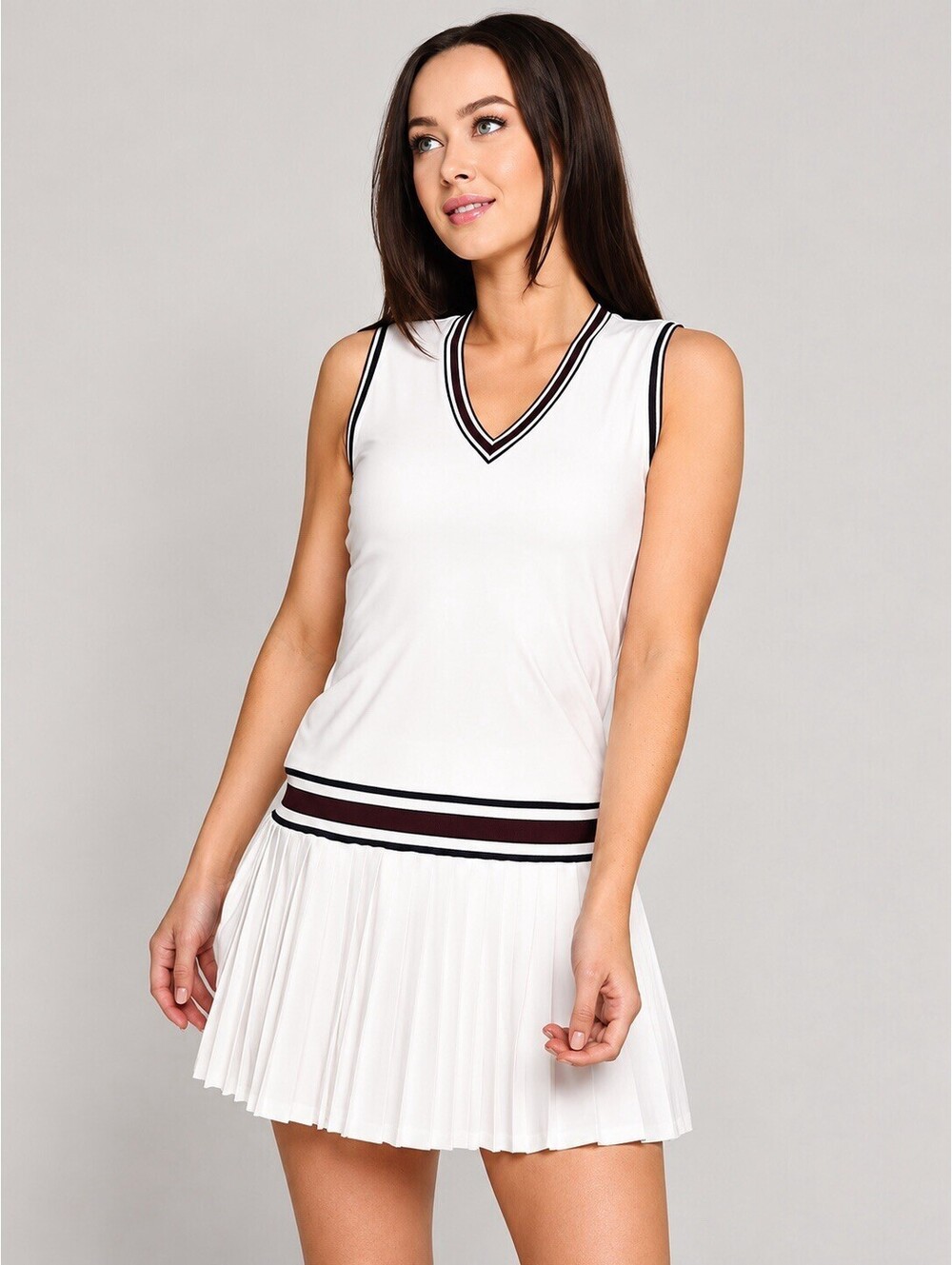 Tory Burch Sport Dress Performance Jersey V Neck Tennis Pleated Skirt